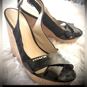 Coach Signature Logo Wedges, Black Size 9.5